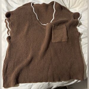 SHEIN Brown Knit Top with White Trim